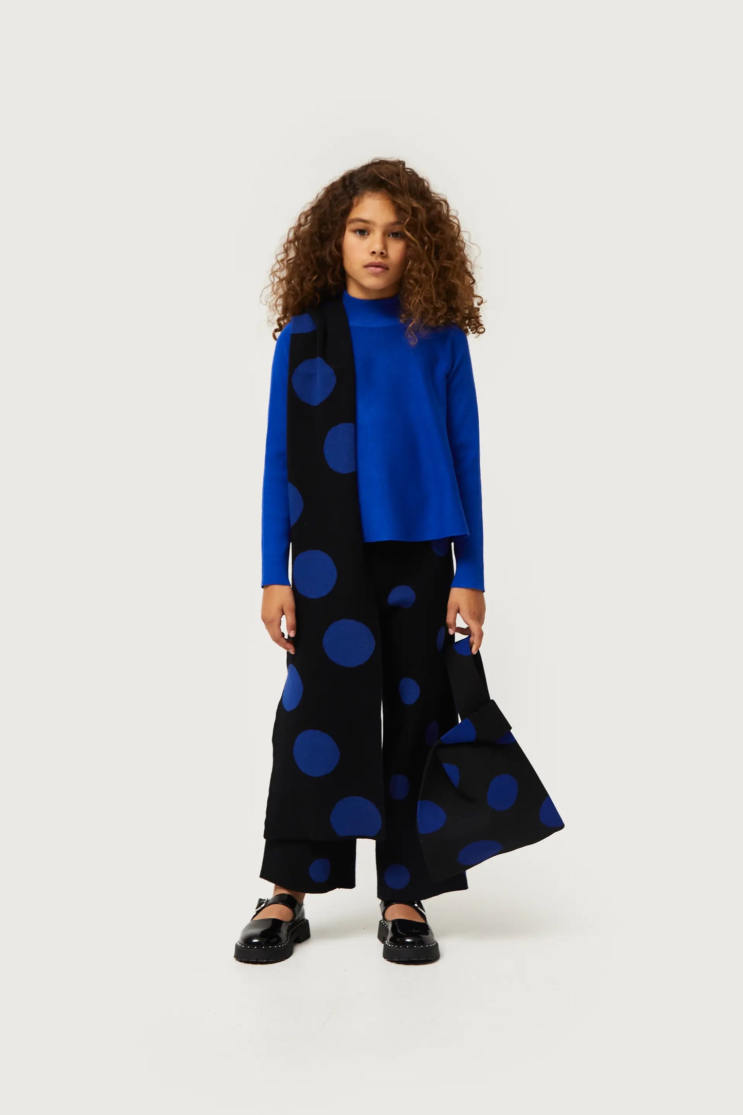 Bufanda de niña de punto jacquard estampado de lunares azules