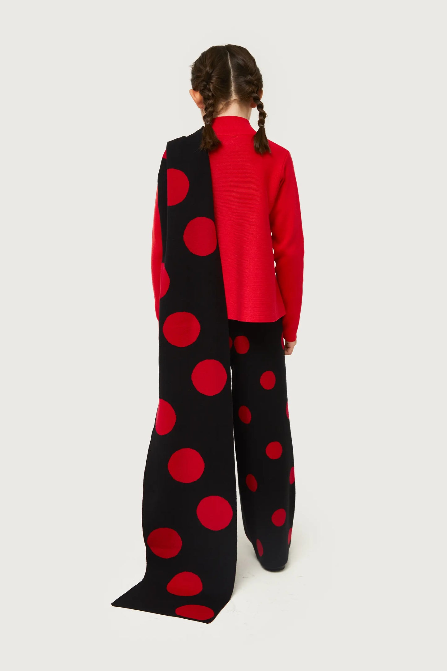 Red polka dot print jacquard knit girl's scarf