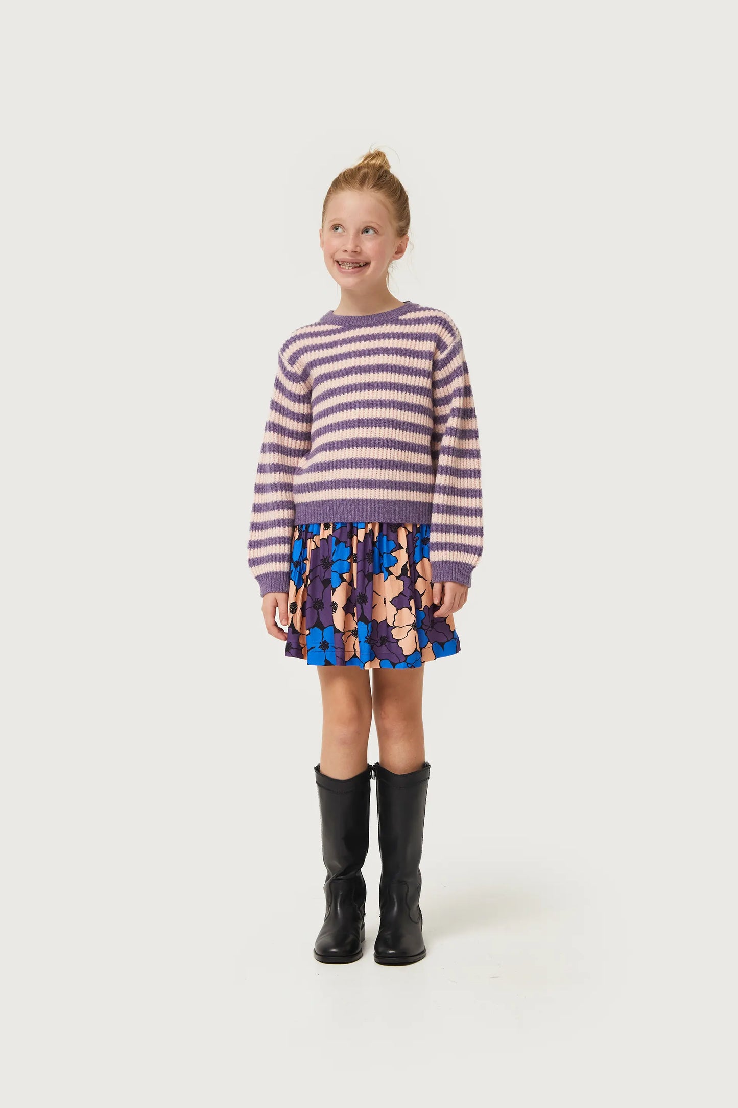 Girl's purple striped knit sweater