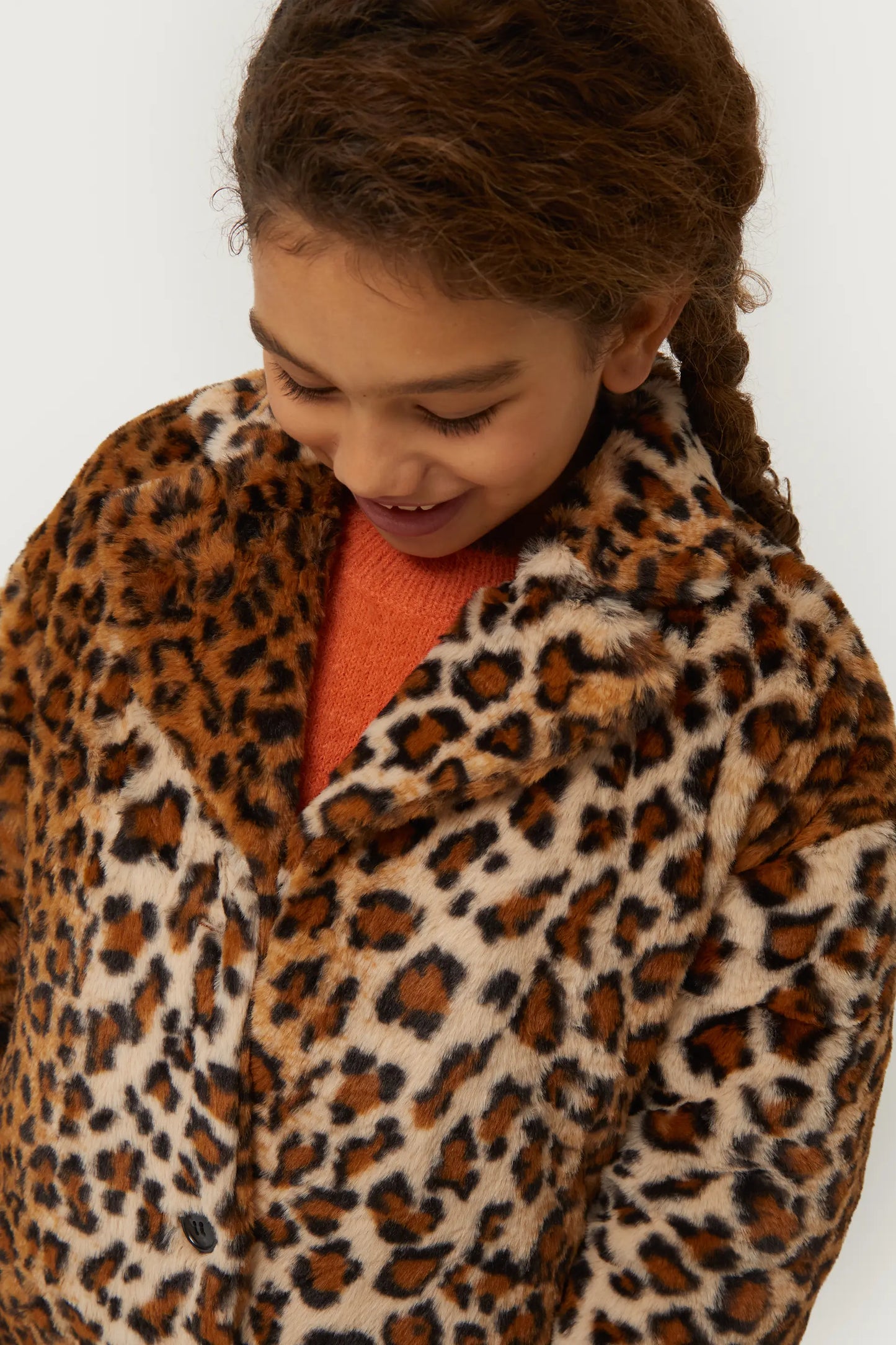 Girl's leopard-print fur coat