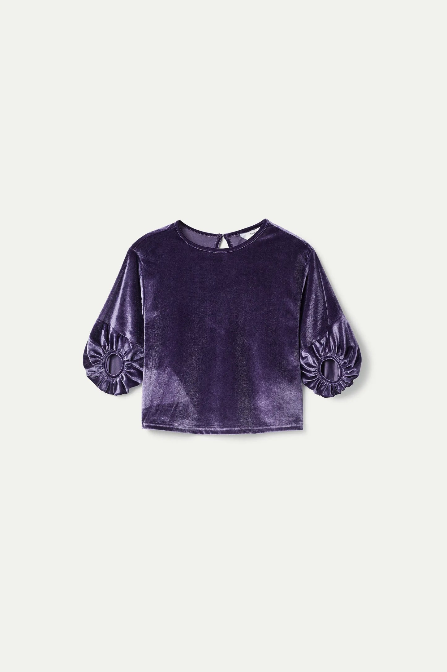 Girl's purple puff sleeve velvet top