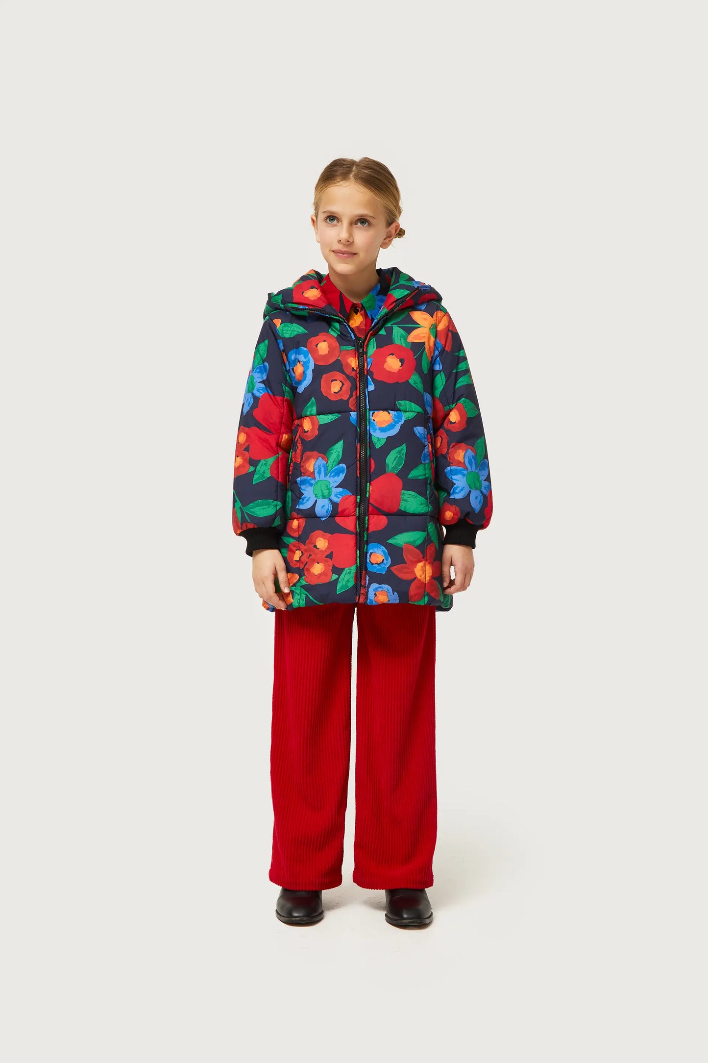 Abrigo de niña acolchado estampado flores multicolor