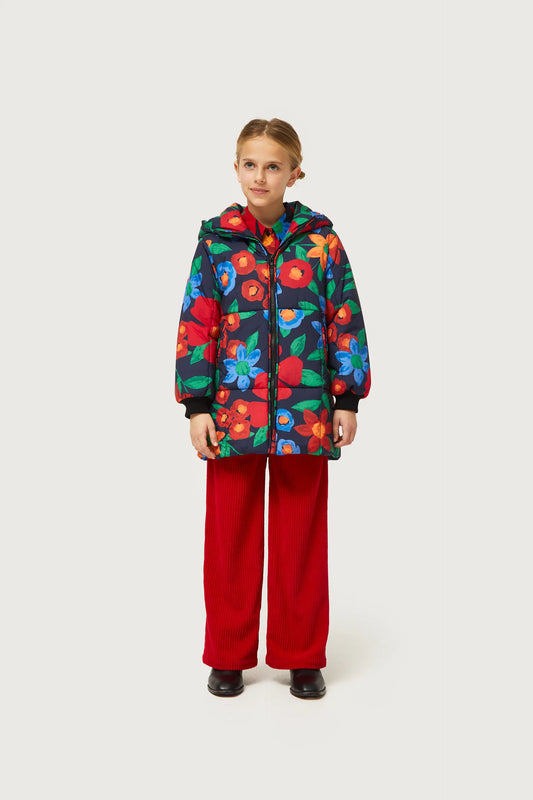 Abrigo de niña acolchado estampado flores multicolor
