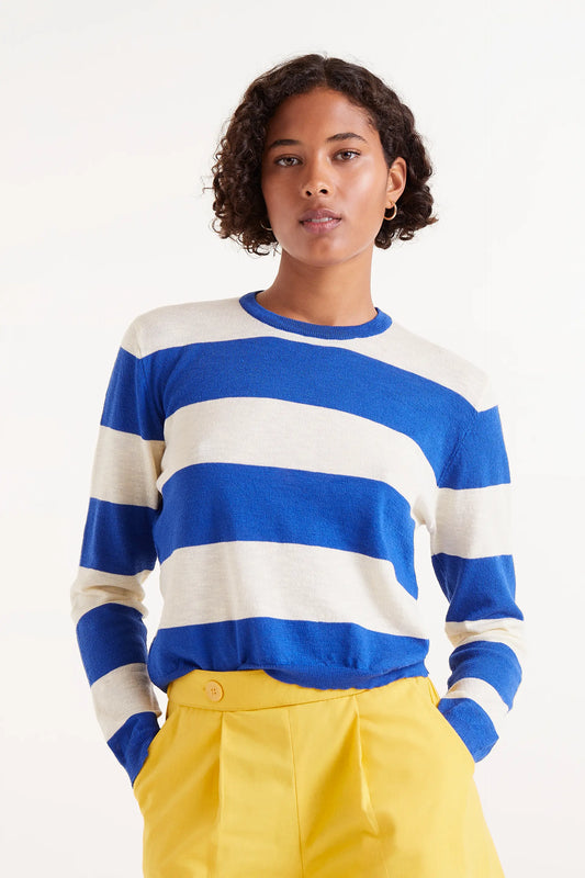 Fine knit jersey with blue stripes