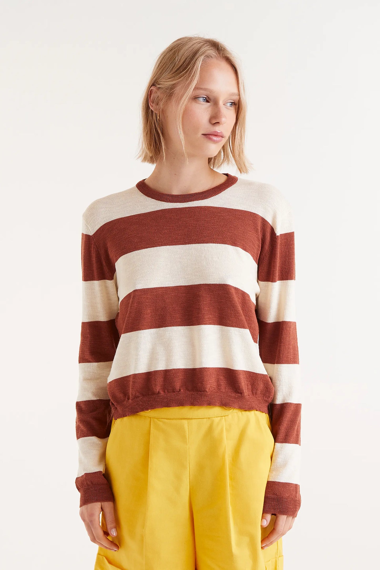 Brown striped fine knit jersey