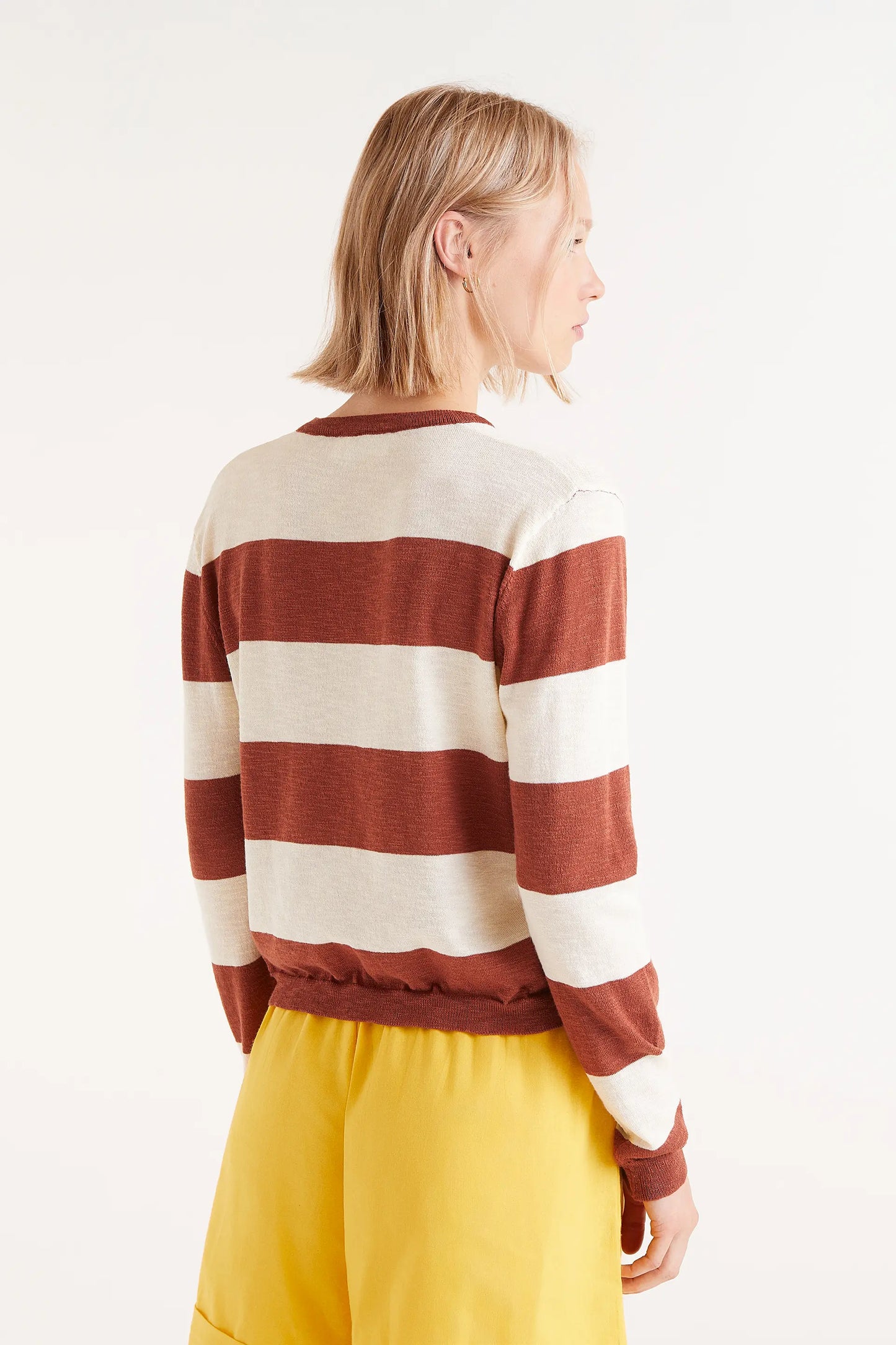 Brown striped fine knit jersey