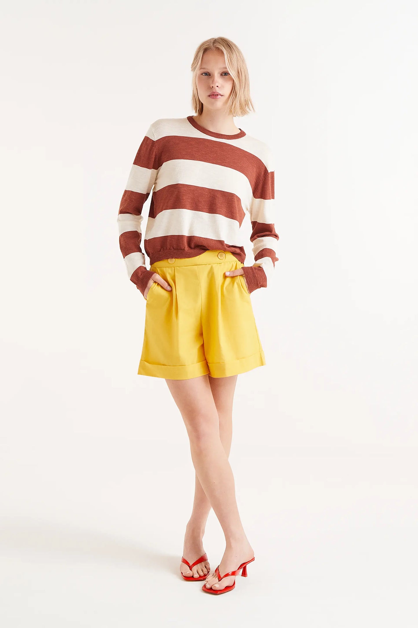 Brown striped fine knit jersey