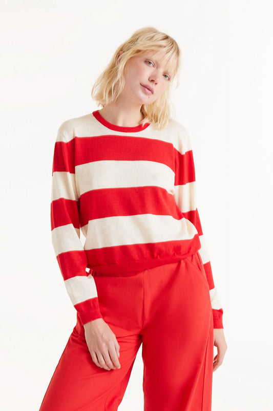 Red striped fine knit jersey