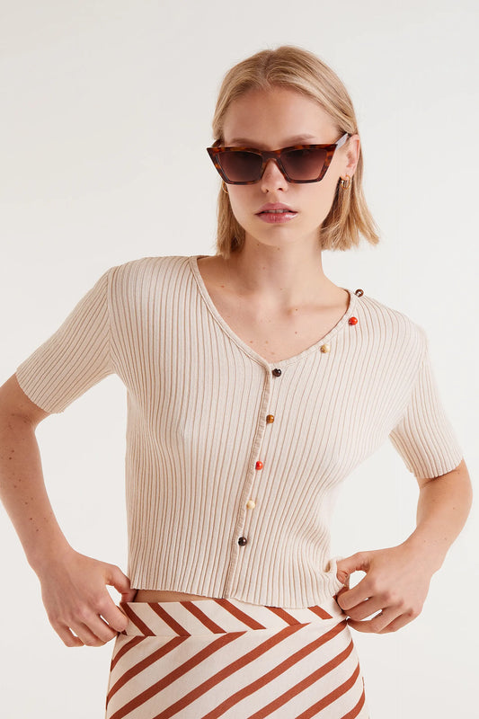 Beige beaded ribbed top