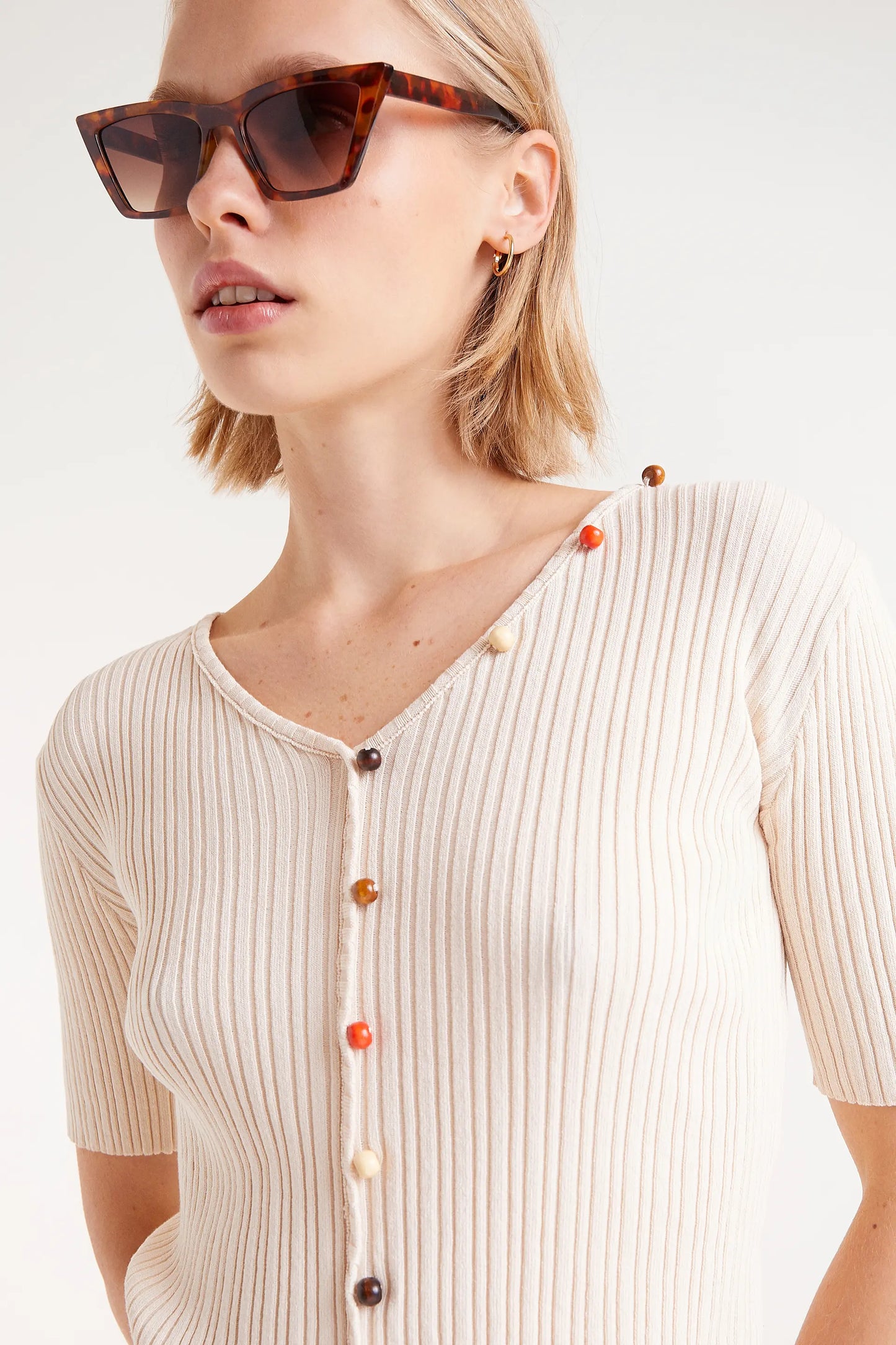 Beige beaded ribbed top