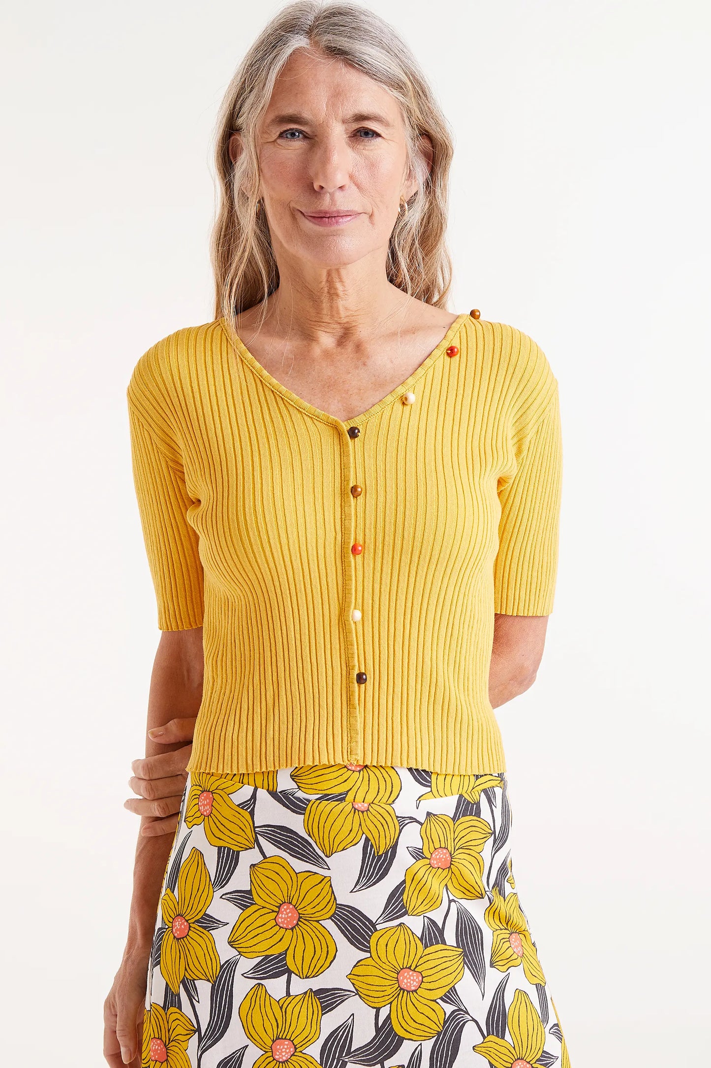 Yellow Beaded Ribbed Top