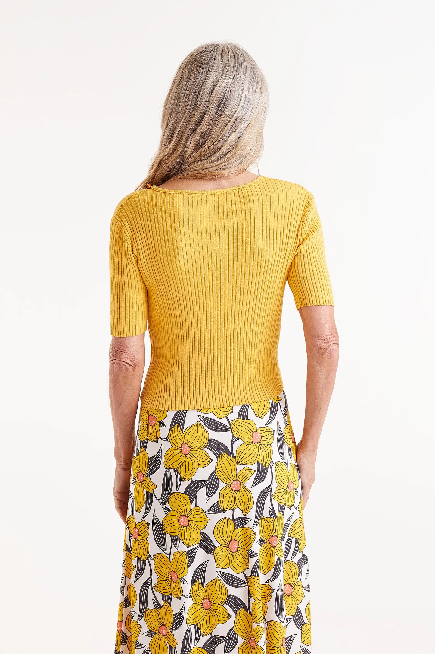 Yellow Beaded Ribbed Top