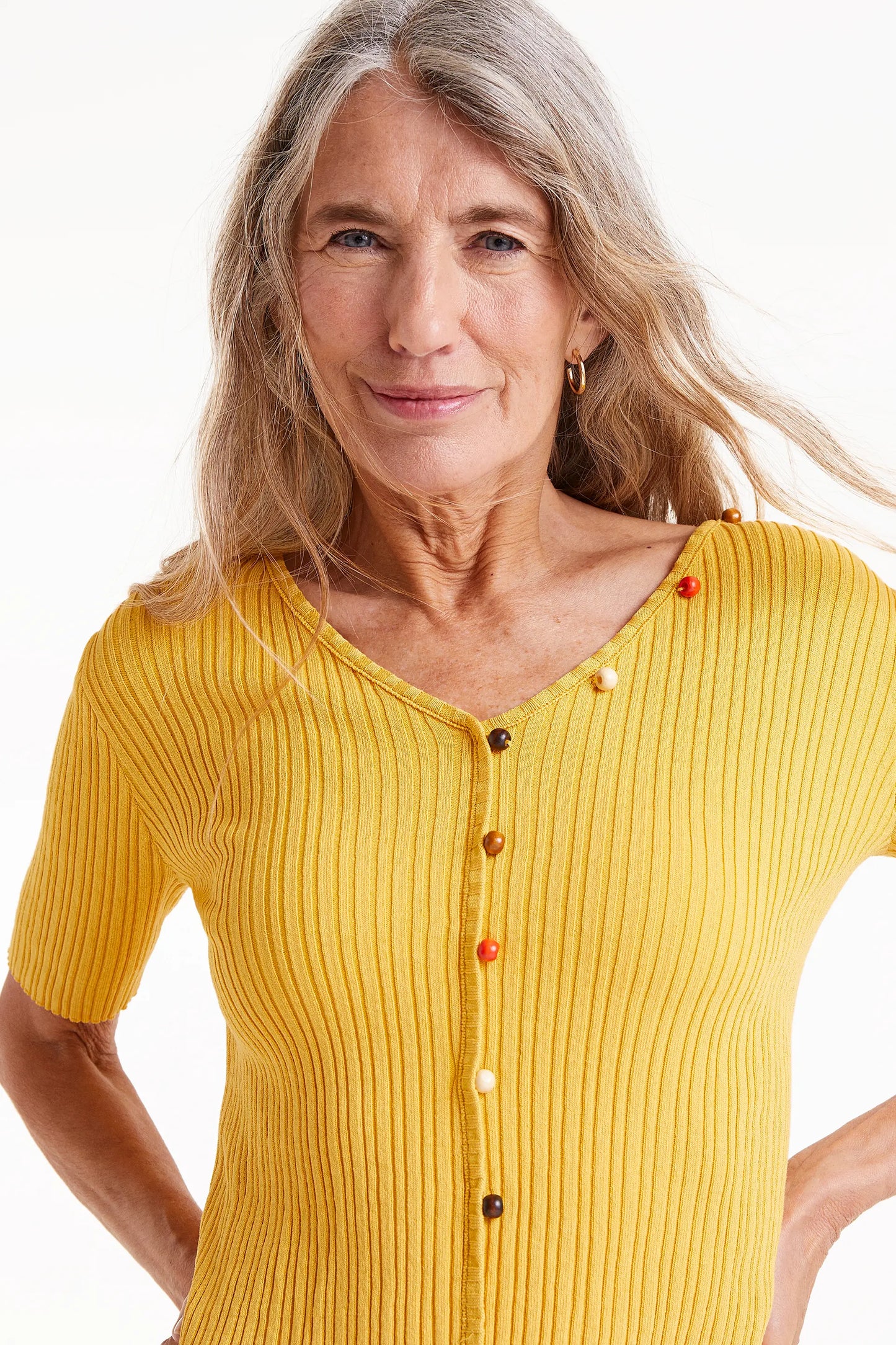 Yellow Beaded Ribbed Top