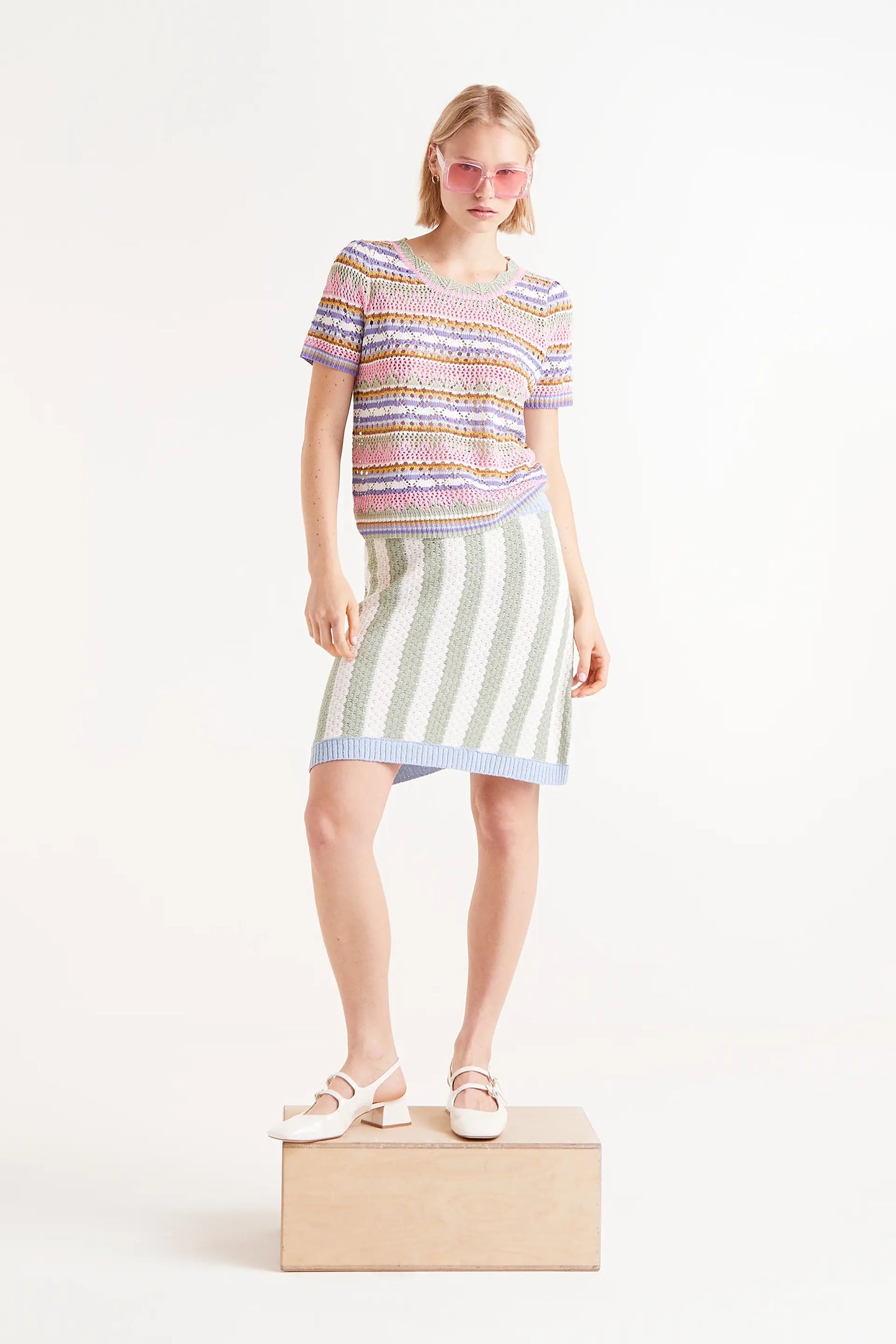 Multicolor striped openwork knit top