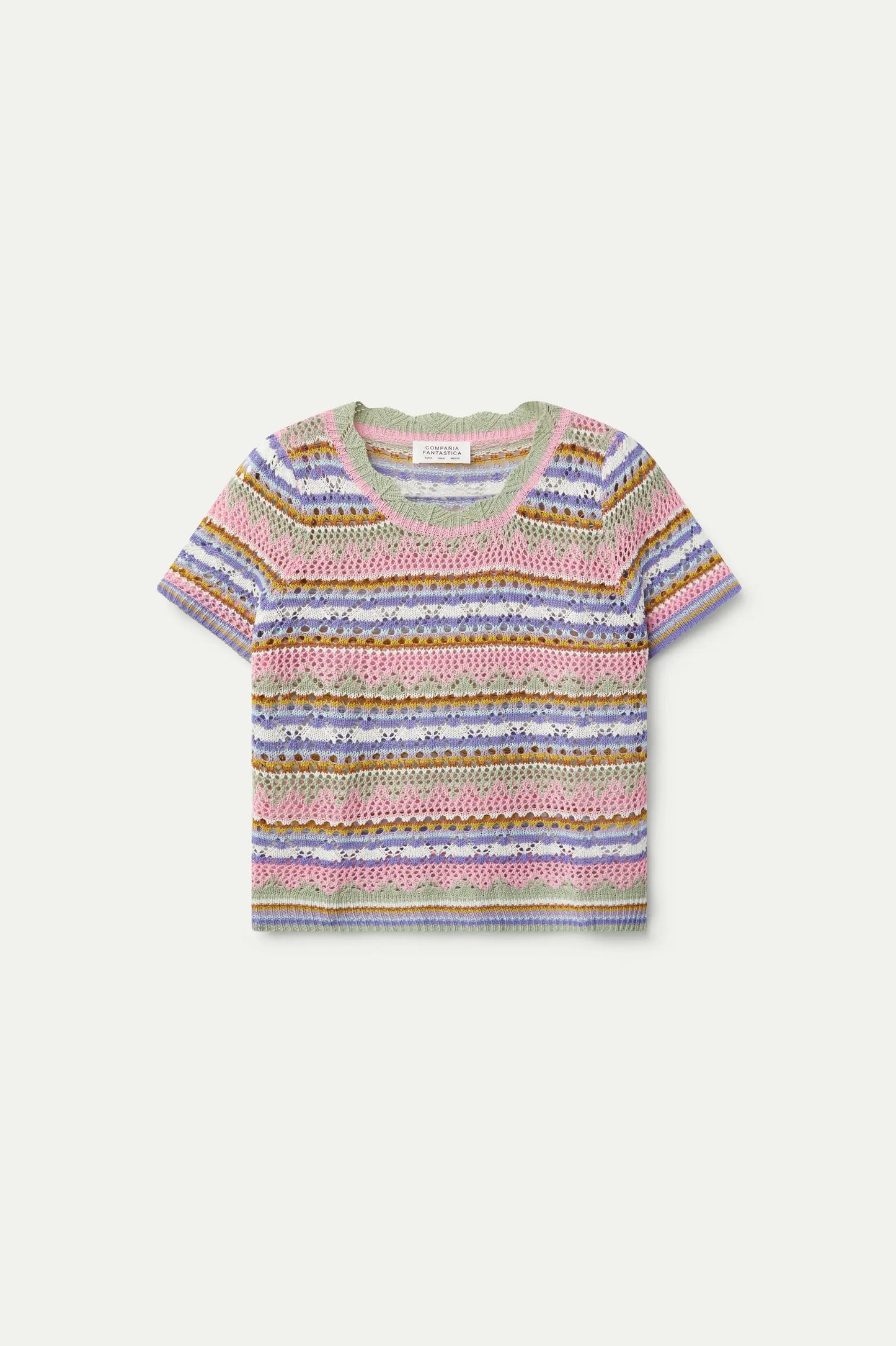 Multicolor striped openwork knit top