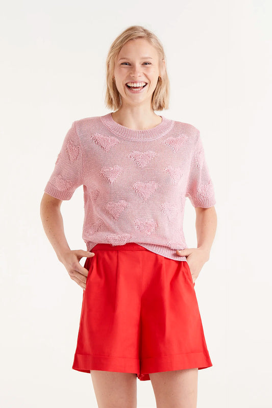 Pink heart knitted sweater