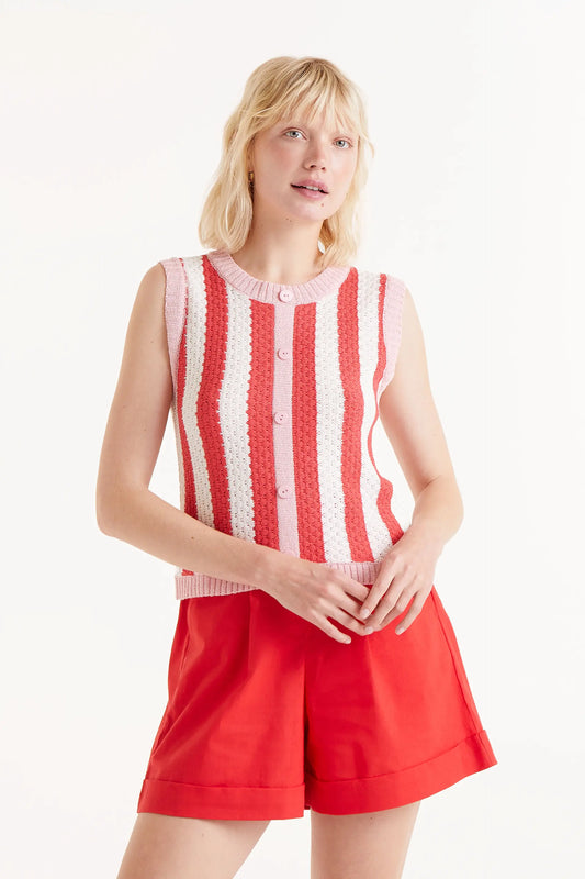 Red striped sleeveless knit top