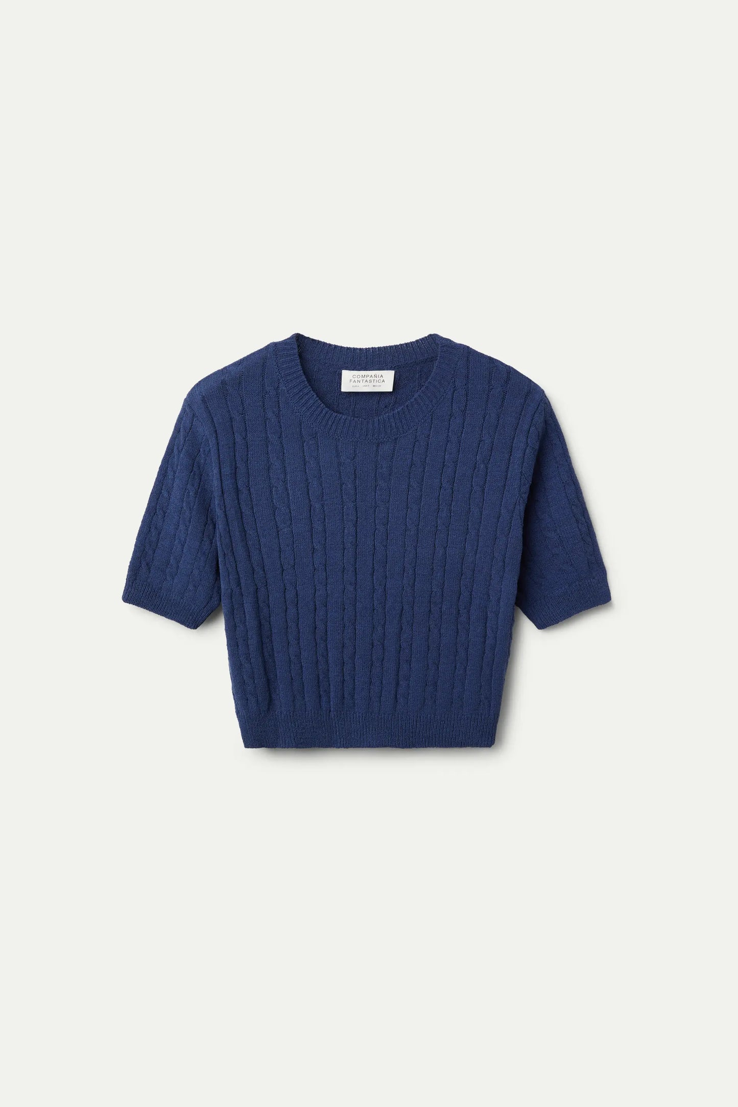 Navy blue short sleeve knit sweater