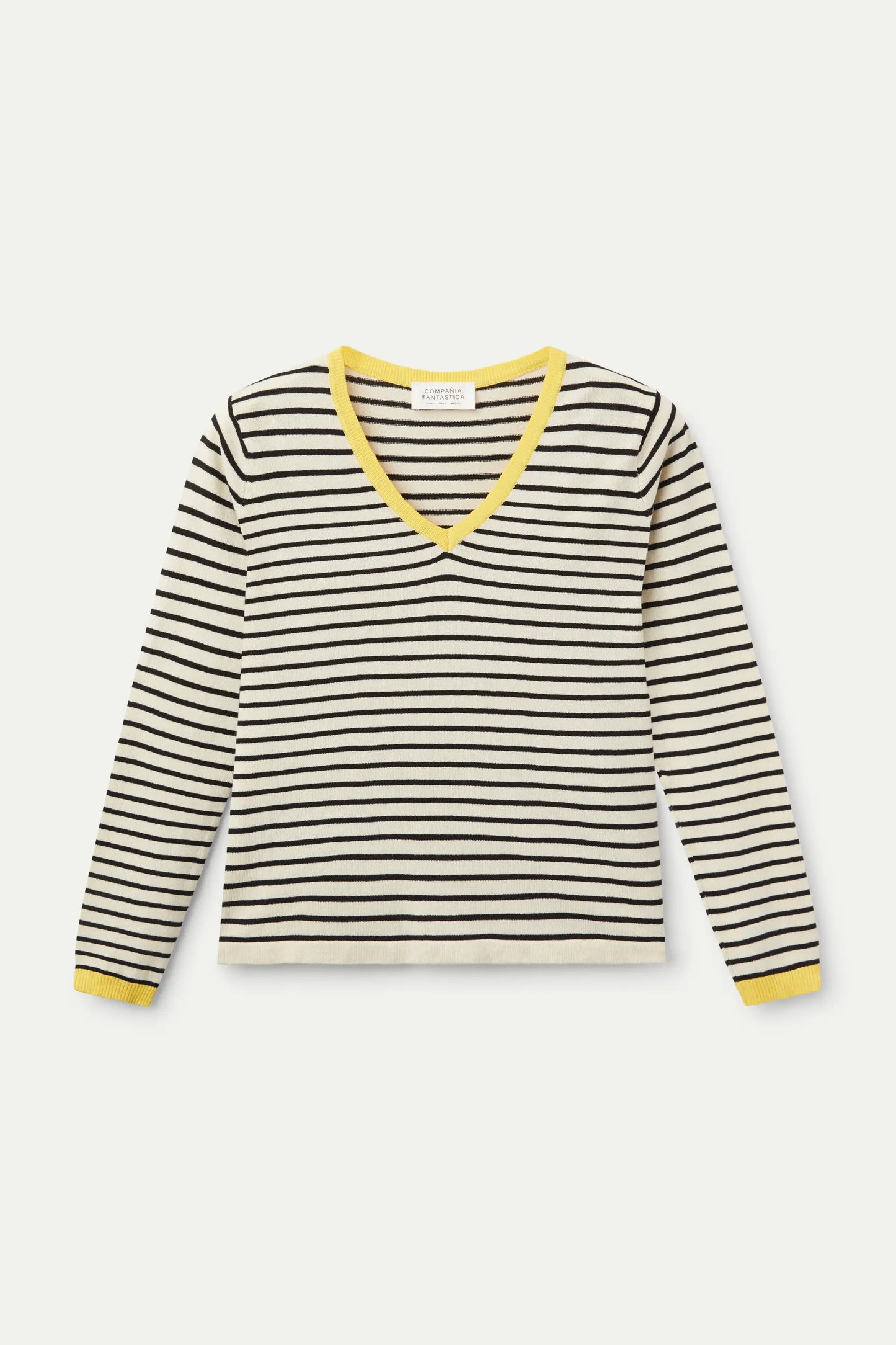 Black striped V-neck sweater