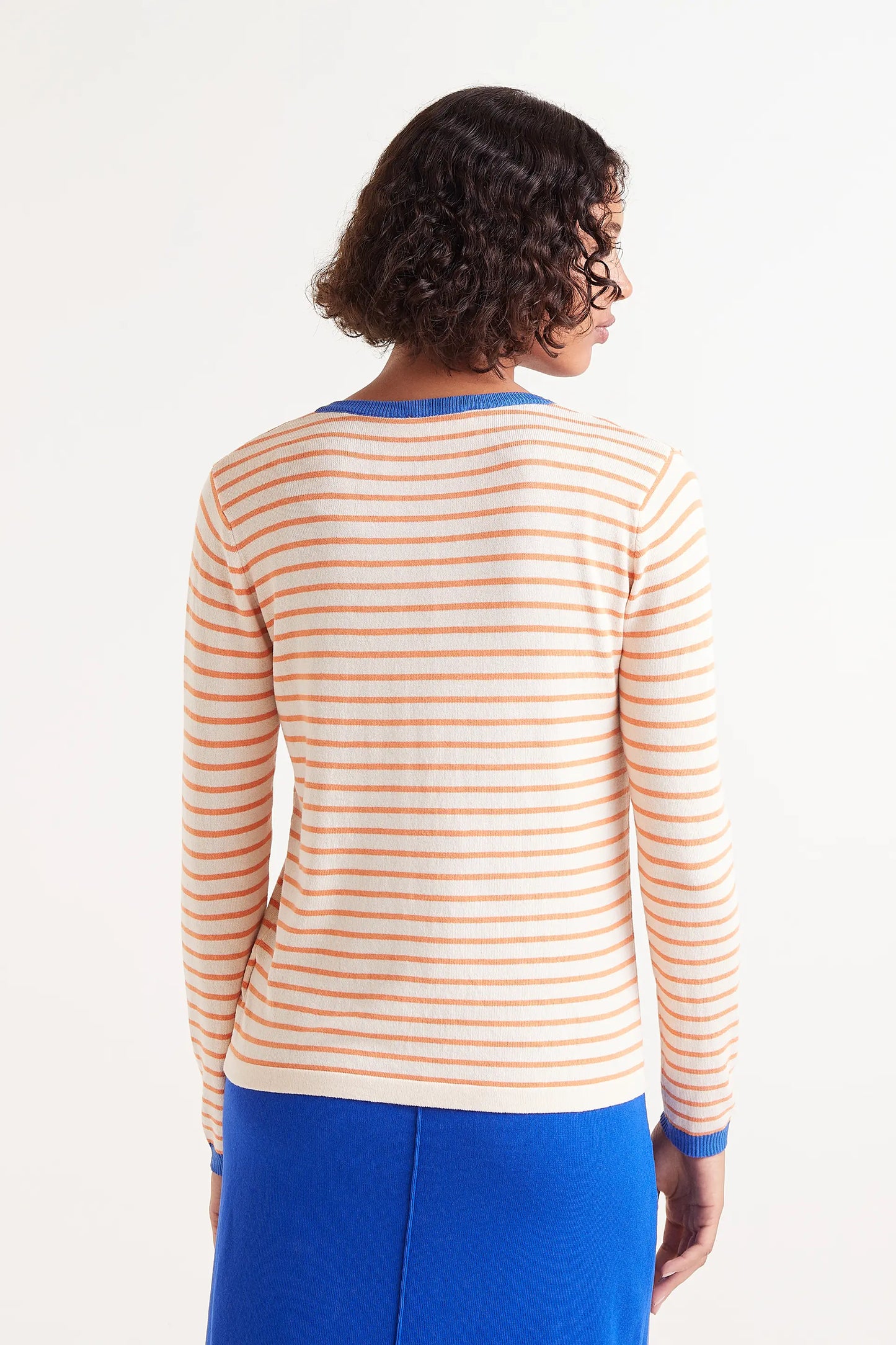 Orange striped V-neck sweater