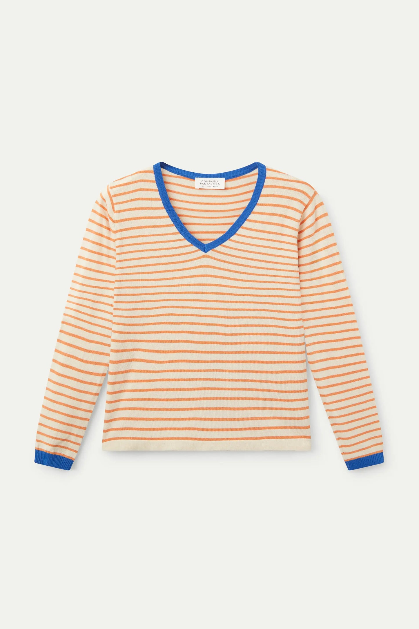 Orange striped V-neck sweater