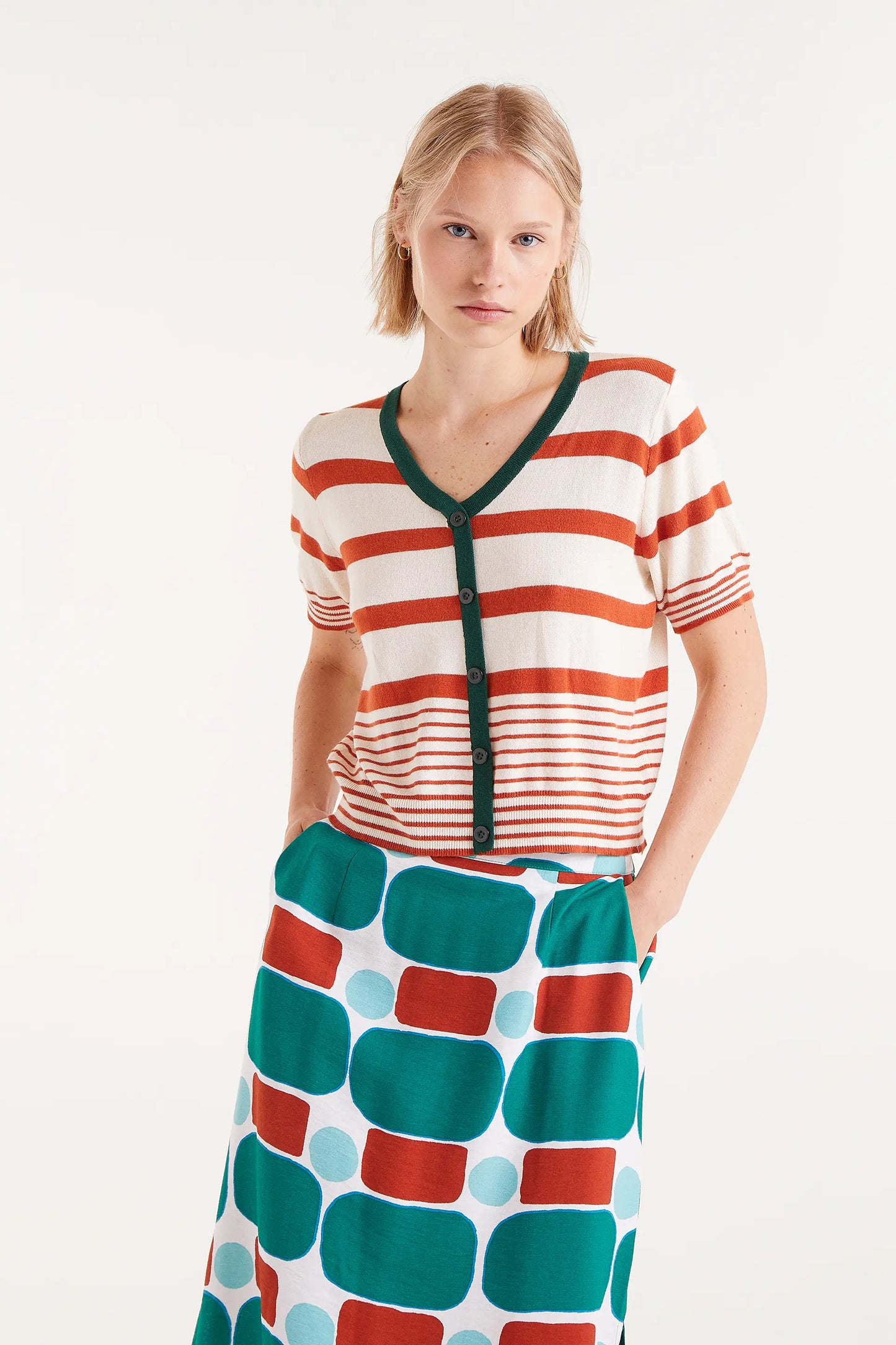 Orange striped short sleeve top