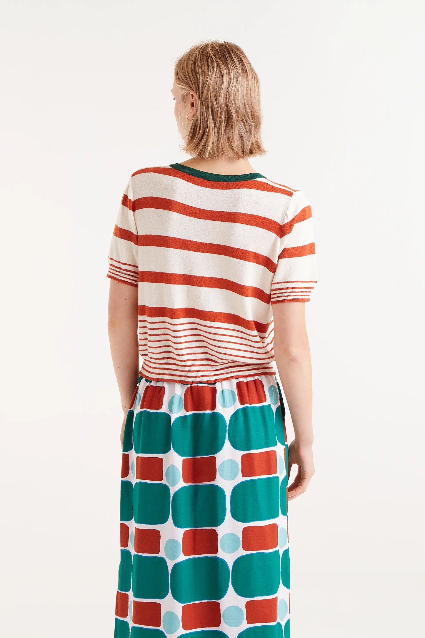 Orange striped short sleeve top