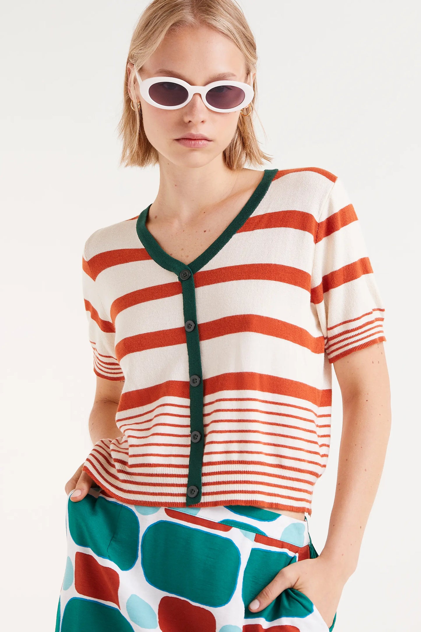 Orange striped short sleeve top