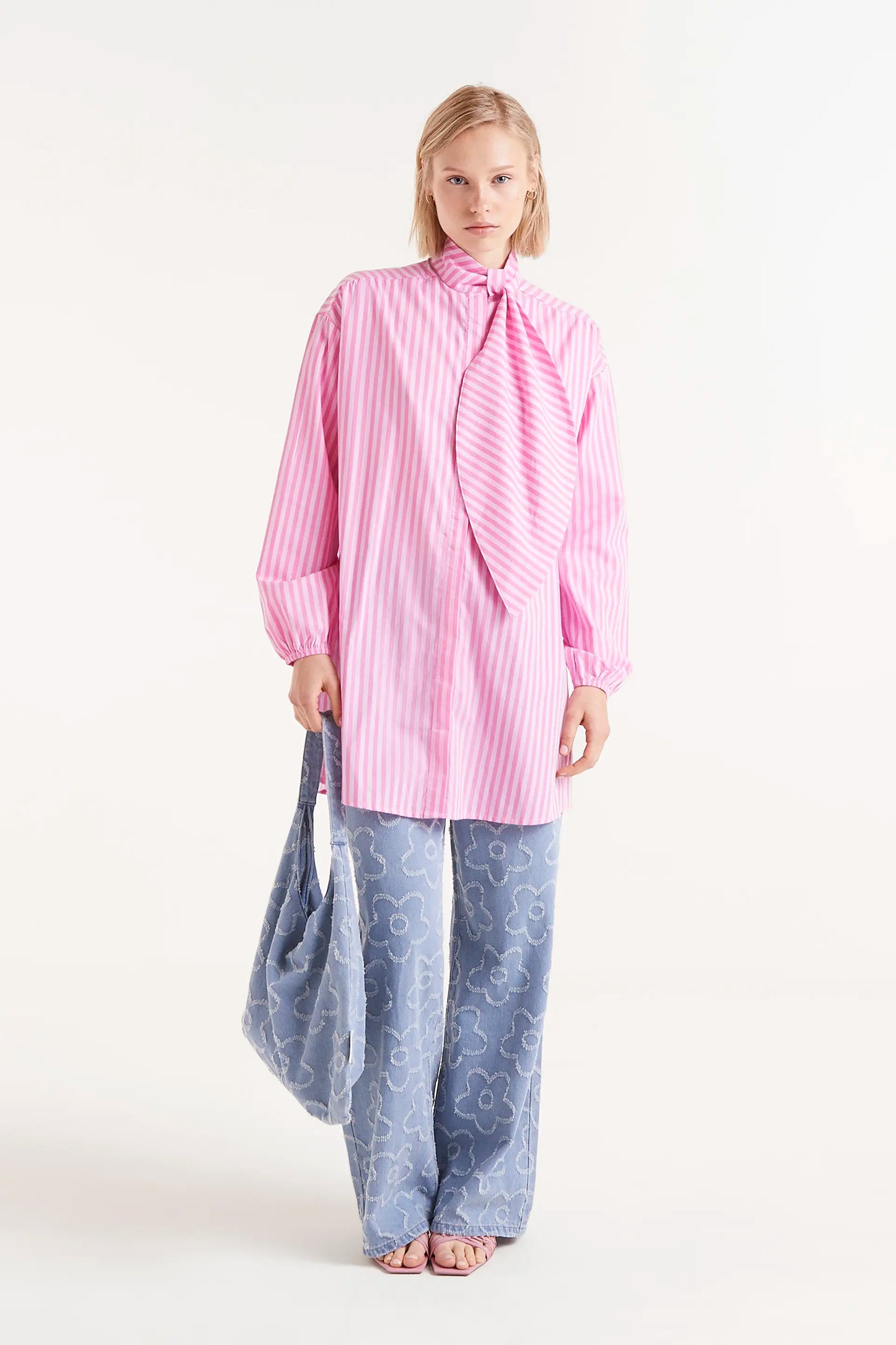 Oversized shirt with pink striped print