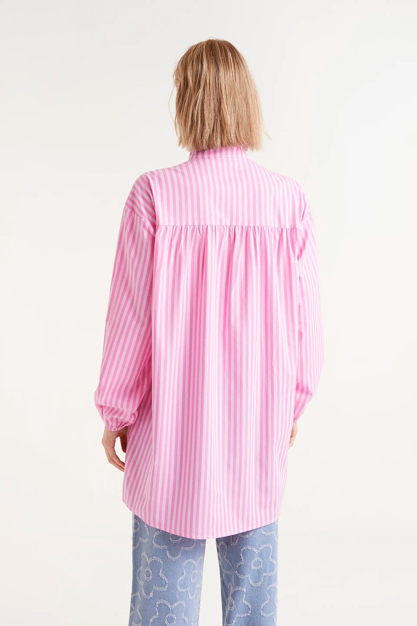 Oversized shirt with pink striped print