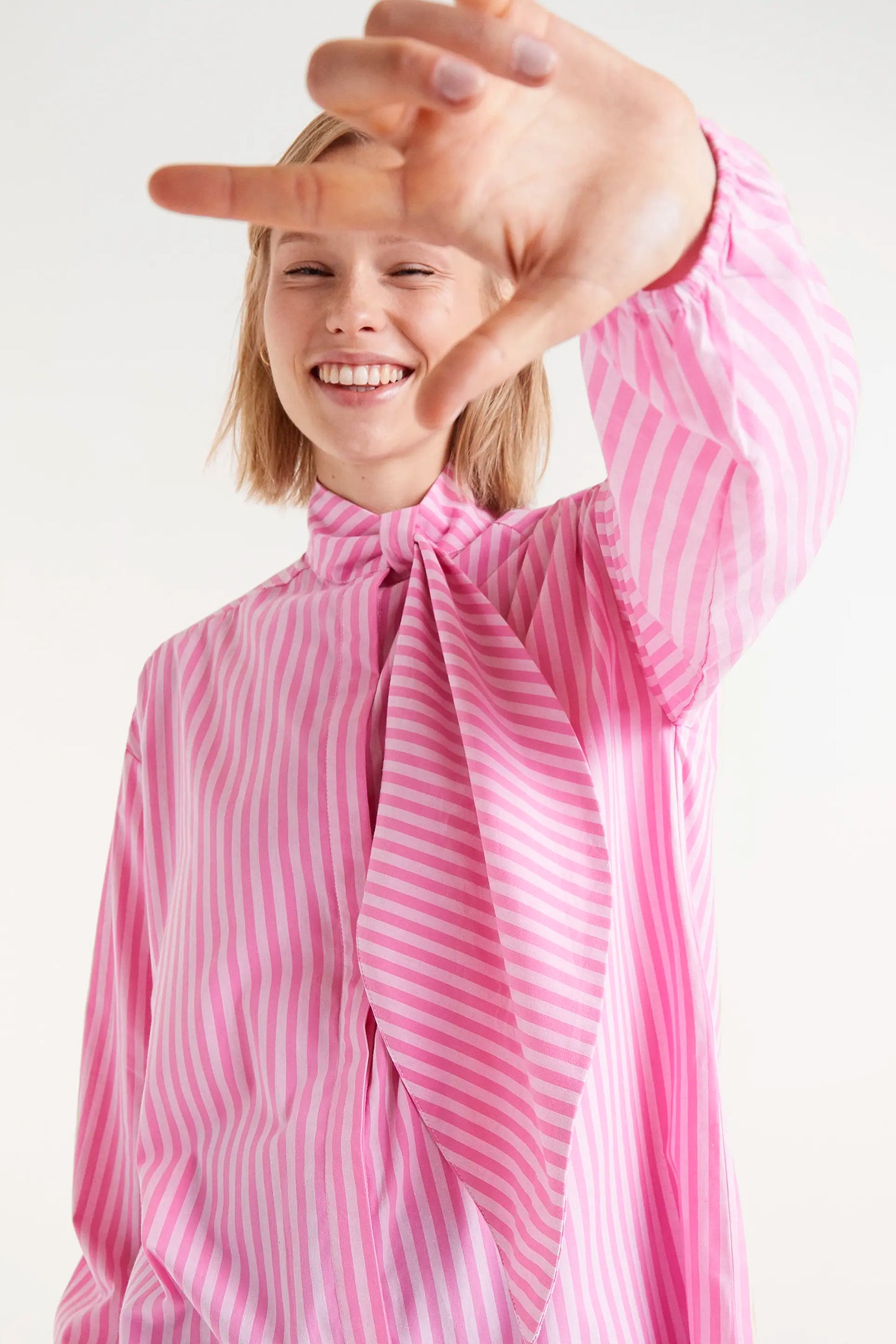 Oversized shirt with pink striped print