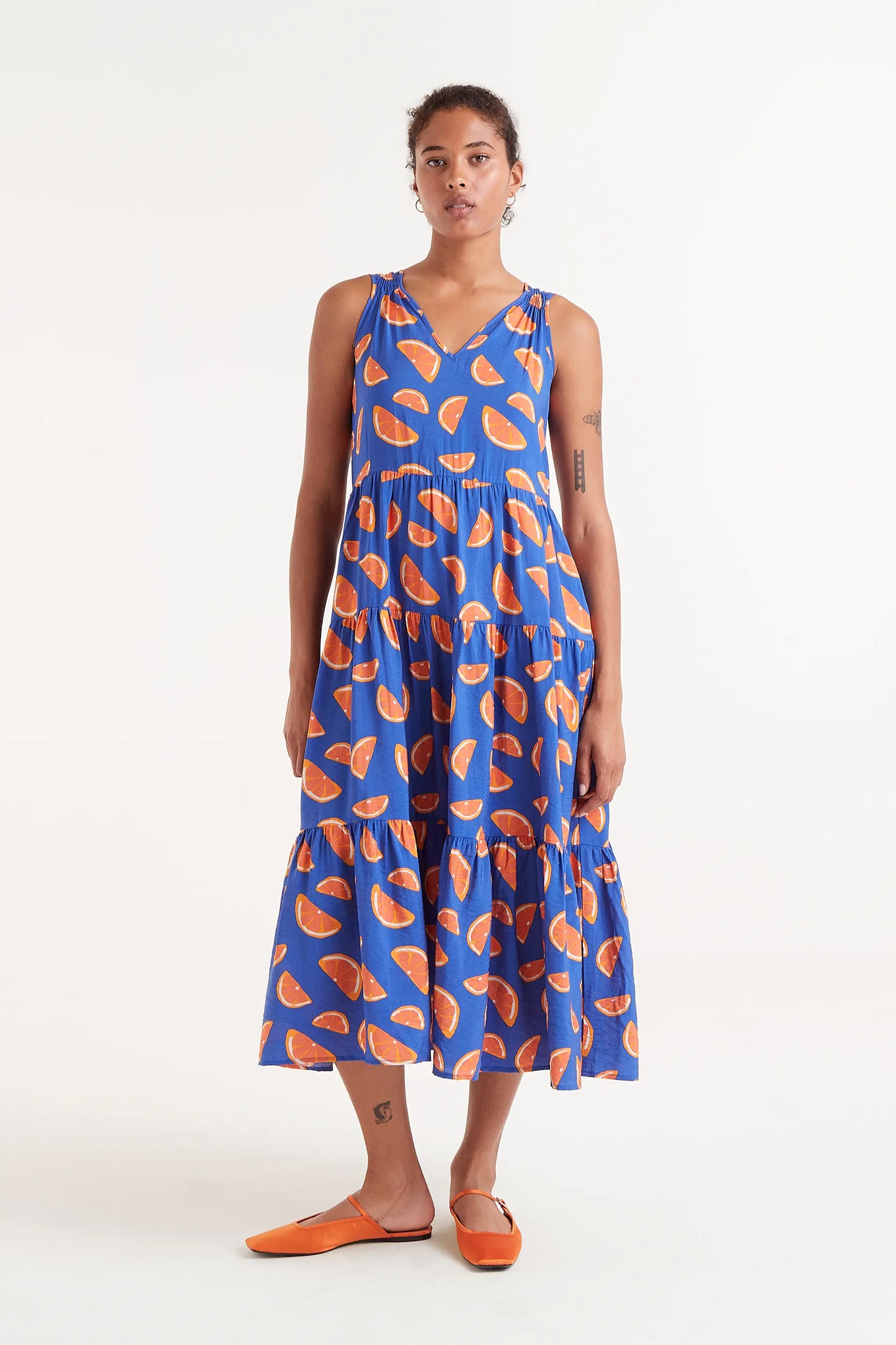 Grapefruit print midi dress with straps