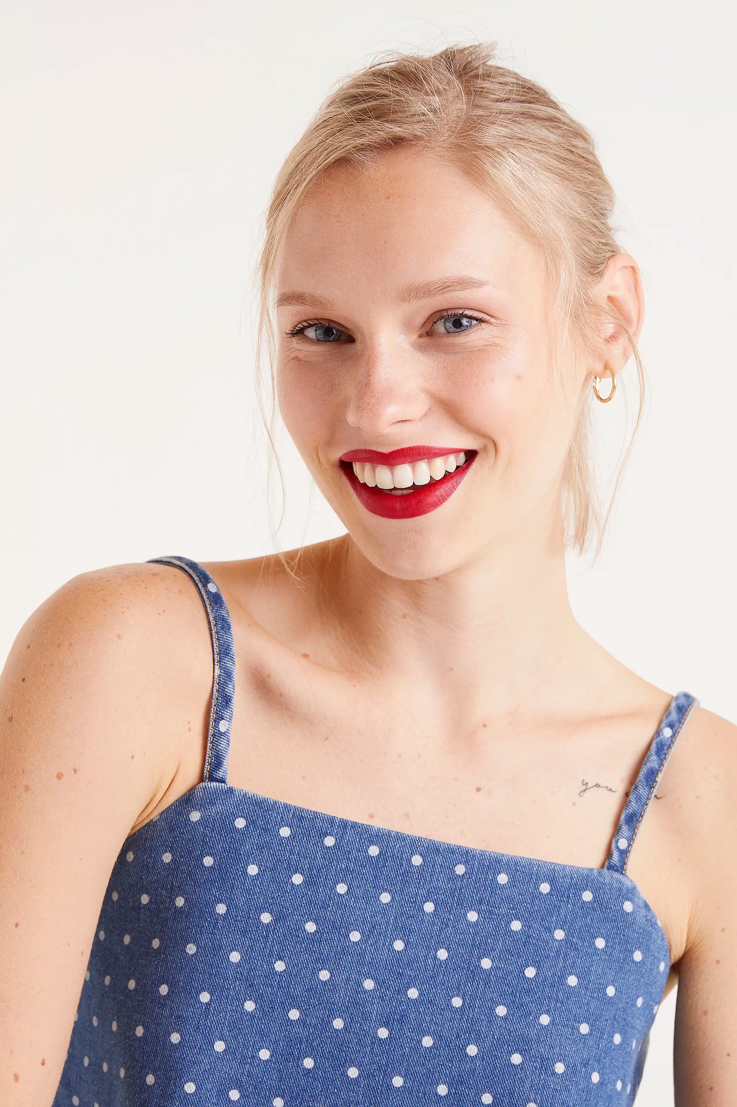 Denim top with polka dot print