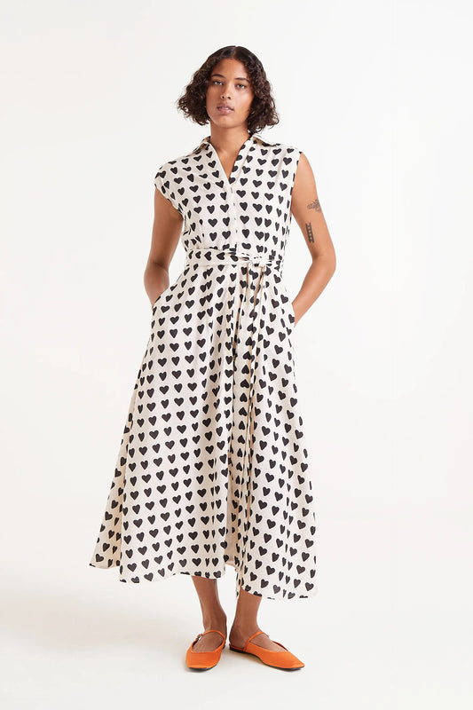 Midi dress with heart print