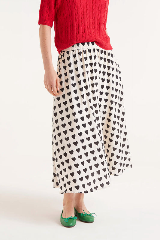 Midi skirt with heart print