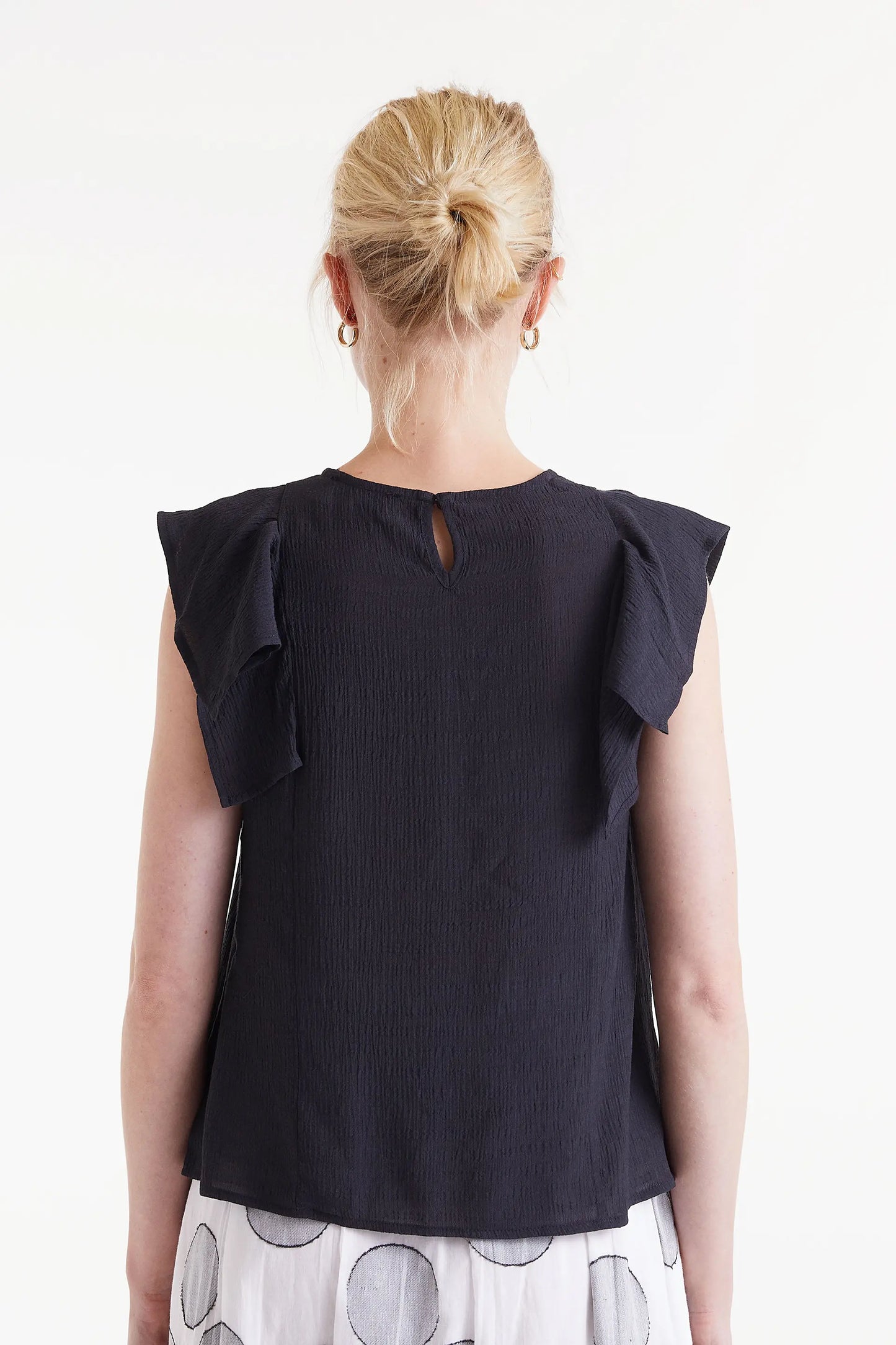 Black Ruffle Sleeveless Top