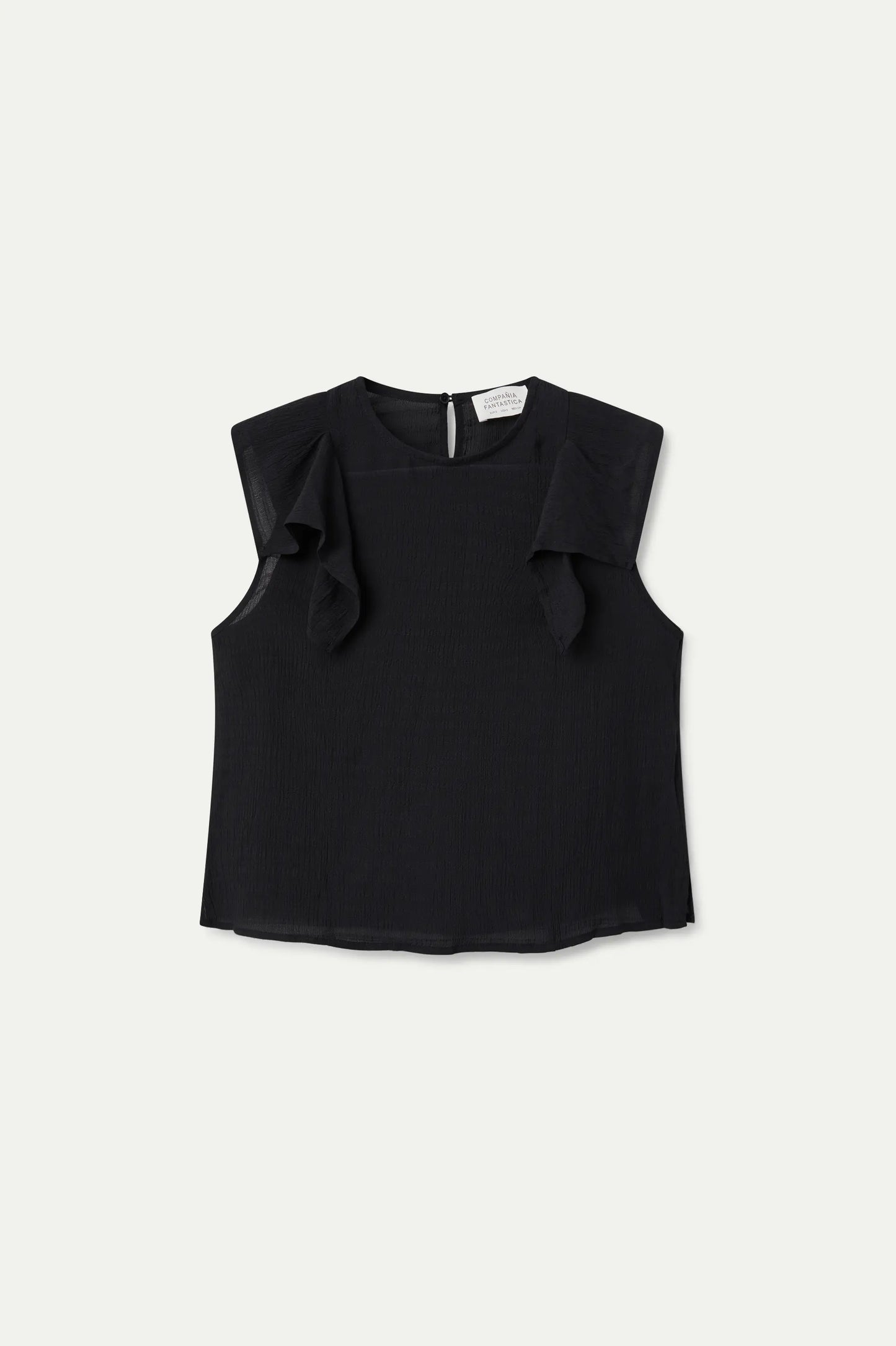 Black Ruffle Sleeveless Top