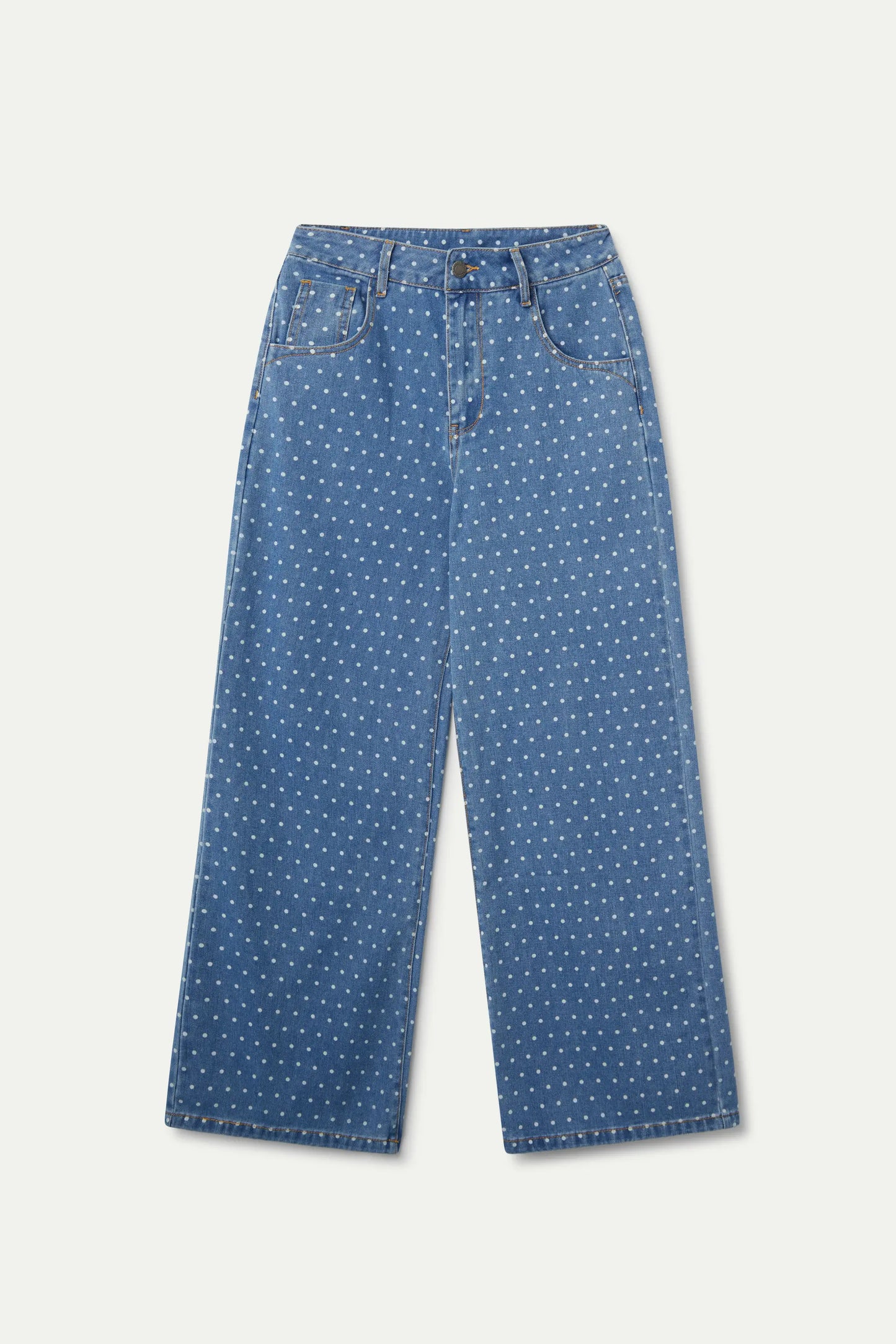 Denim jeans with polka dot print