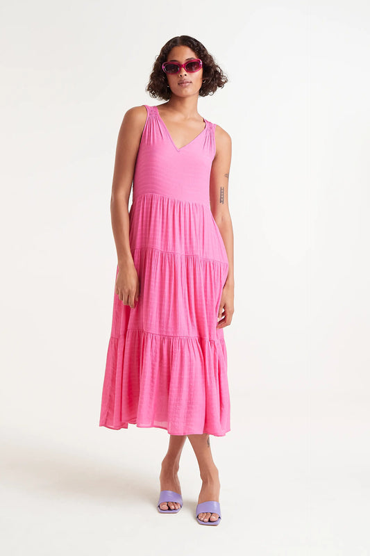 Vestido midi fluido rosa