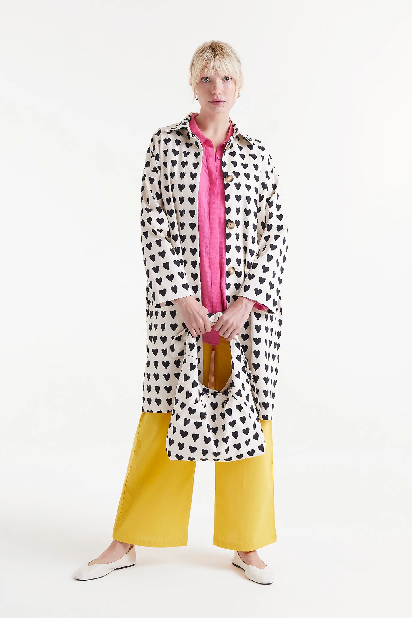 Heart print trench coat