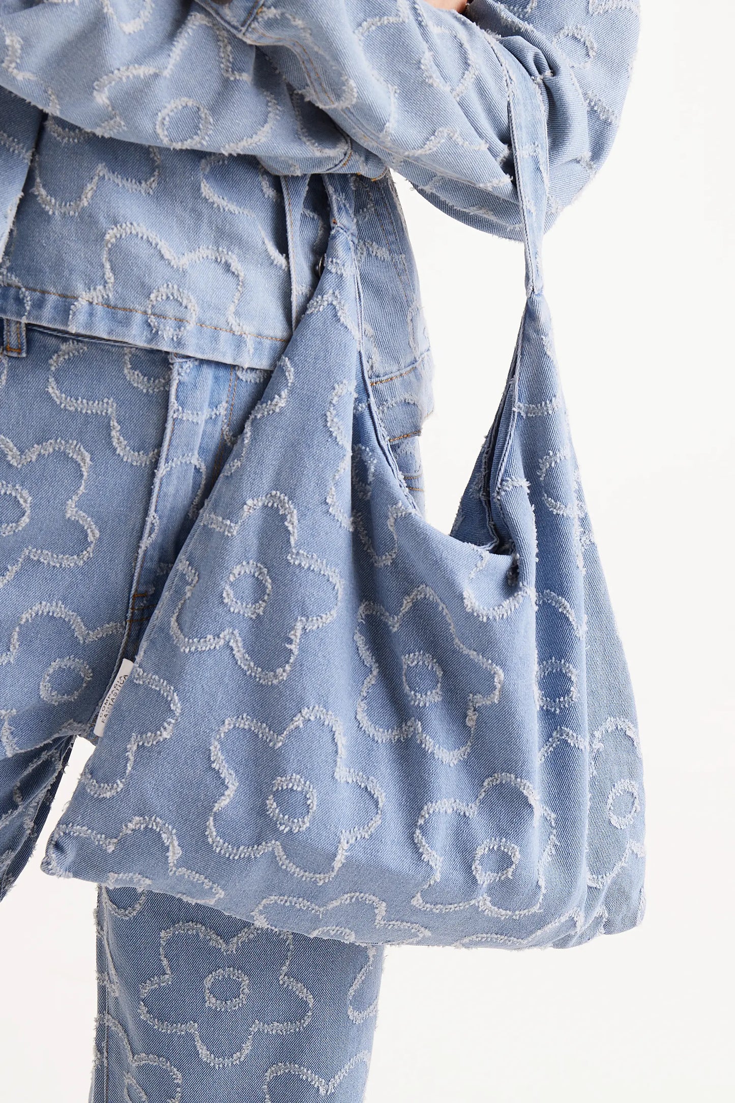 Denim flower shoulder bag