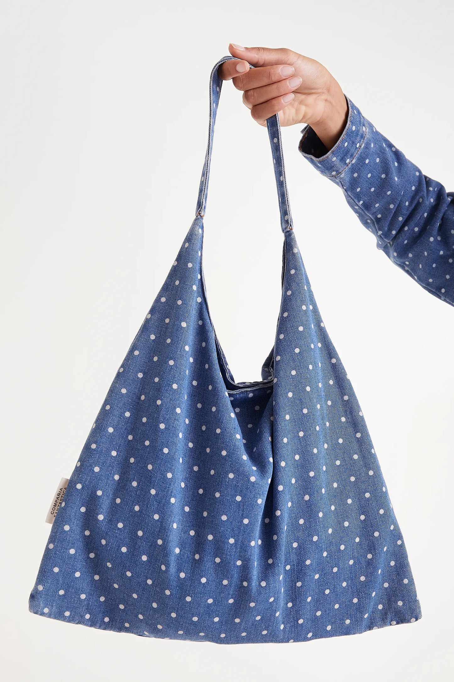 Borsa a tracolla a pois in denim