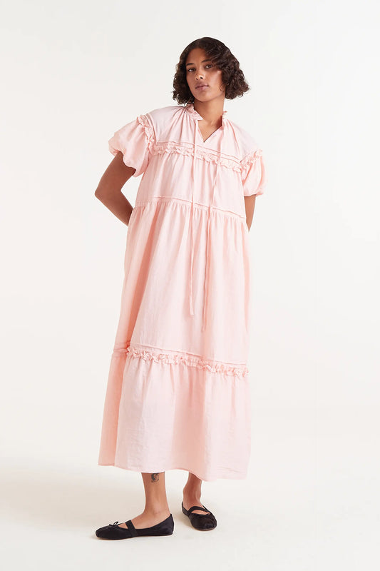 Pink short sleeve long dress