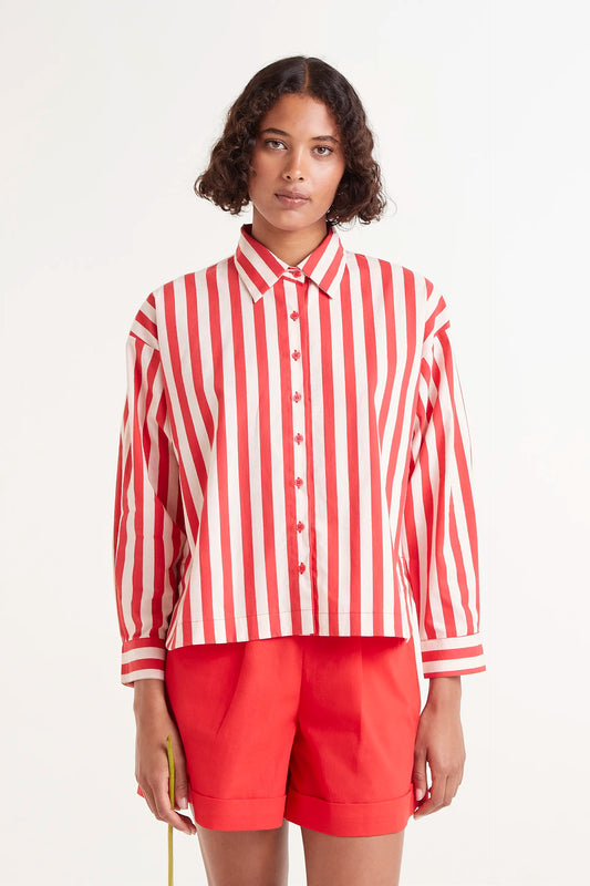 Red striped structured shirt