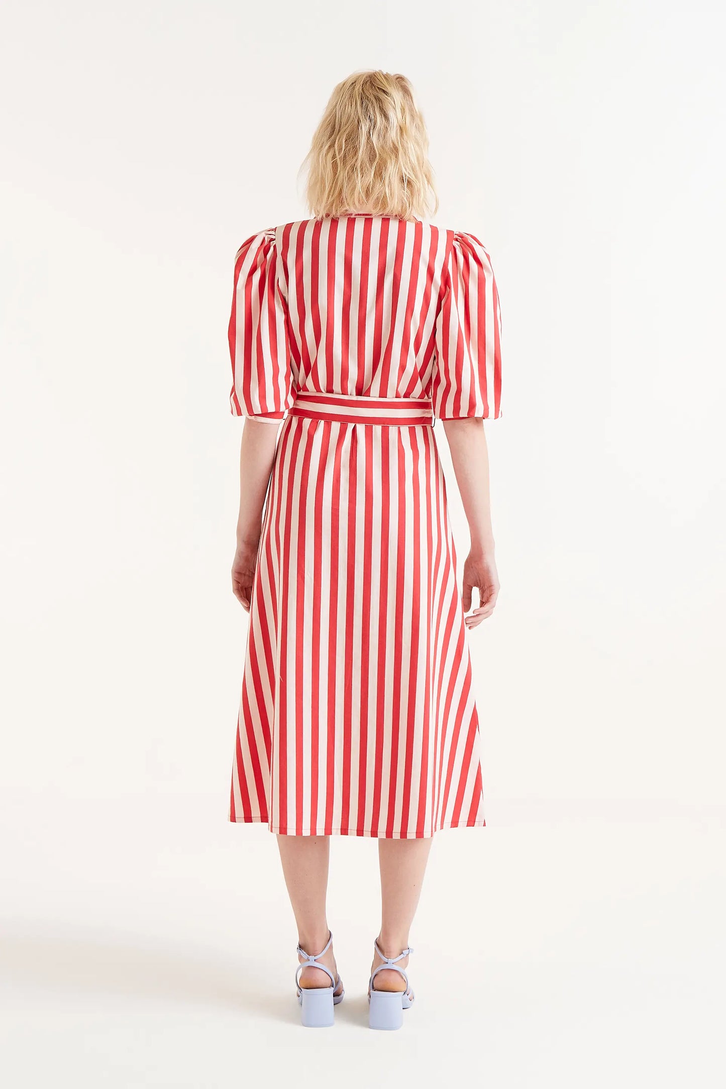 Red striped midi shirt dress