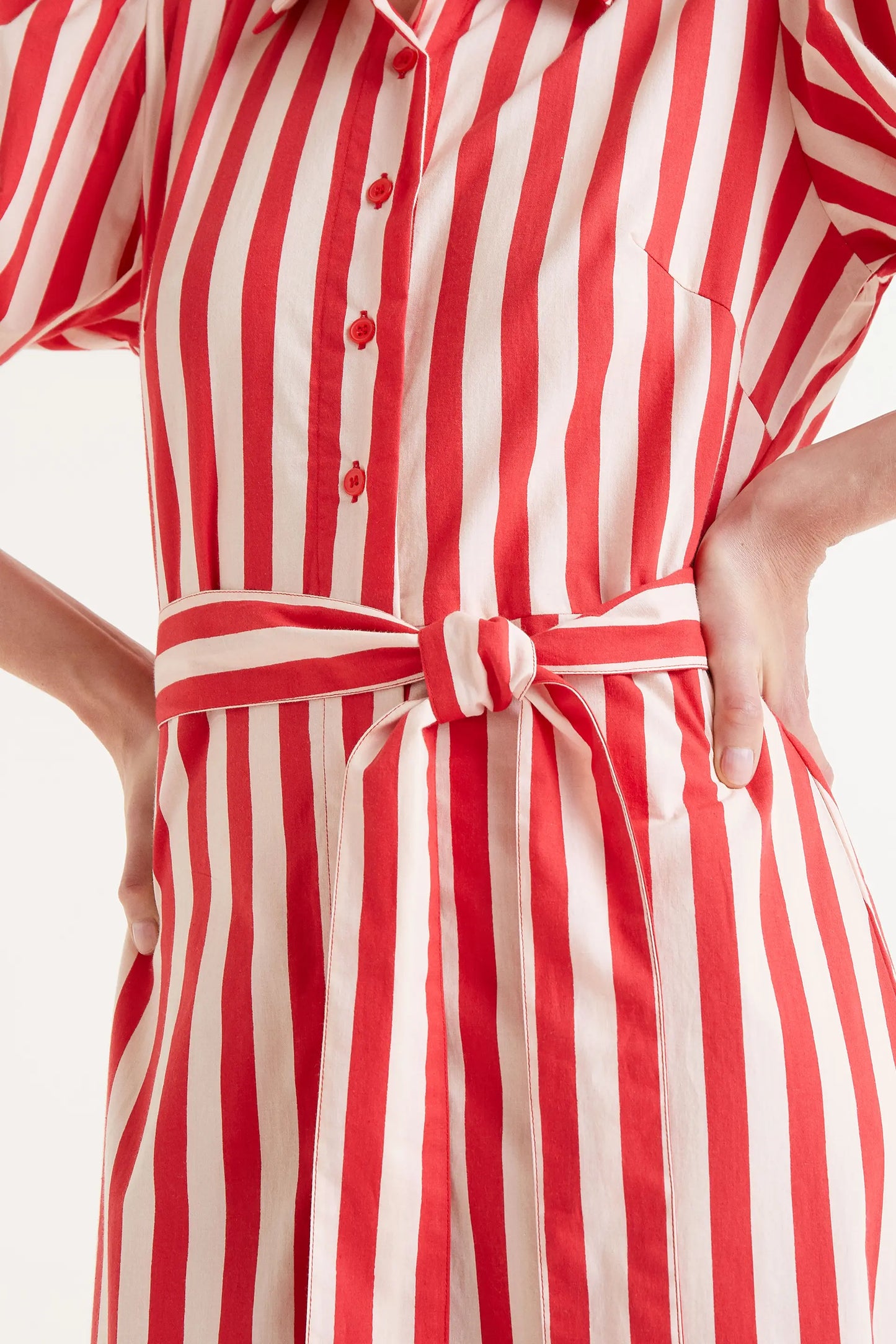 Red striped midi shirt dress