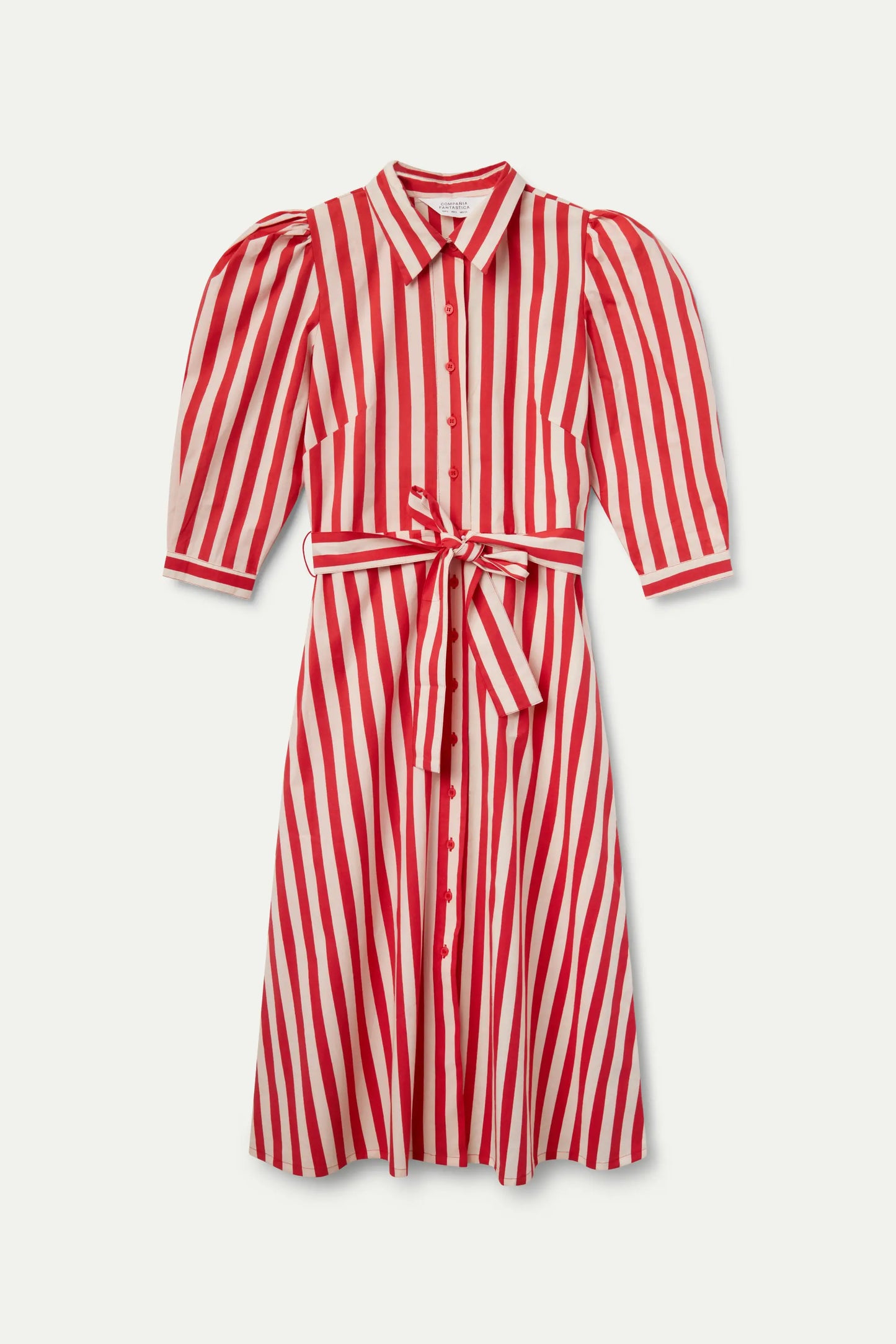 Red striped midi shirt dress