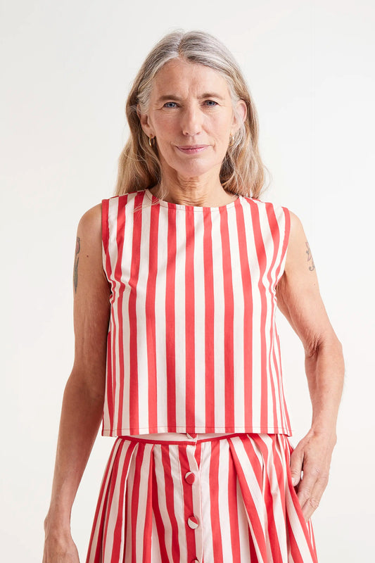 Red striped sleeveless top