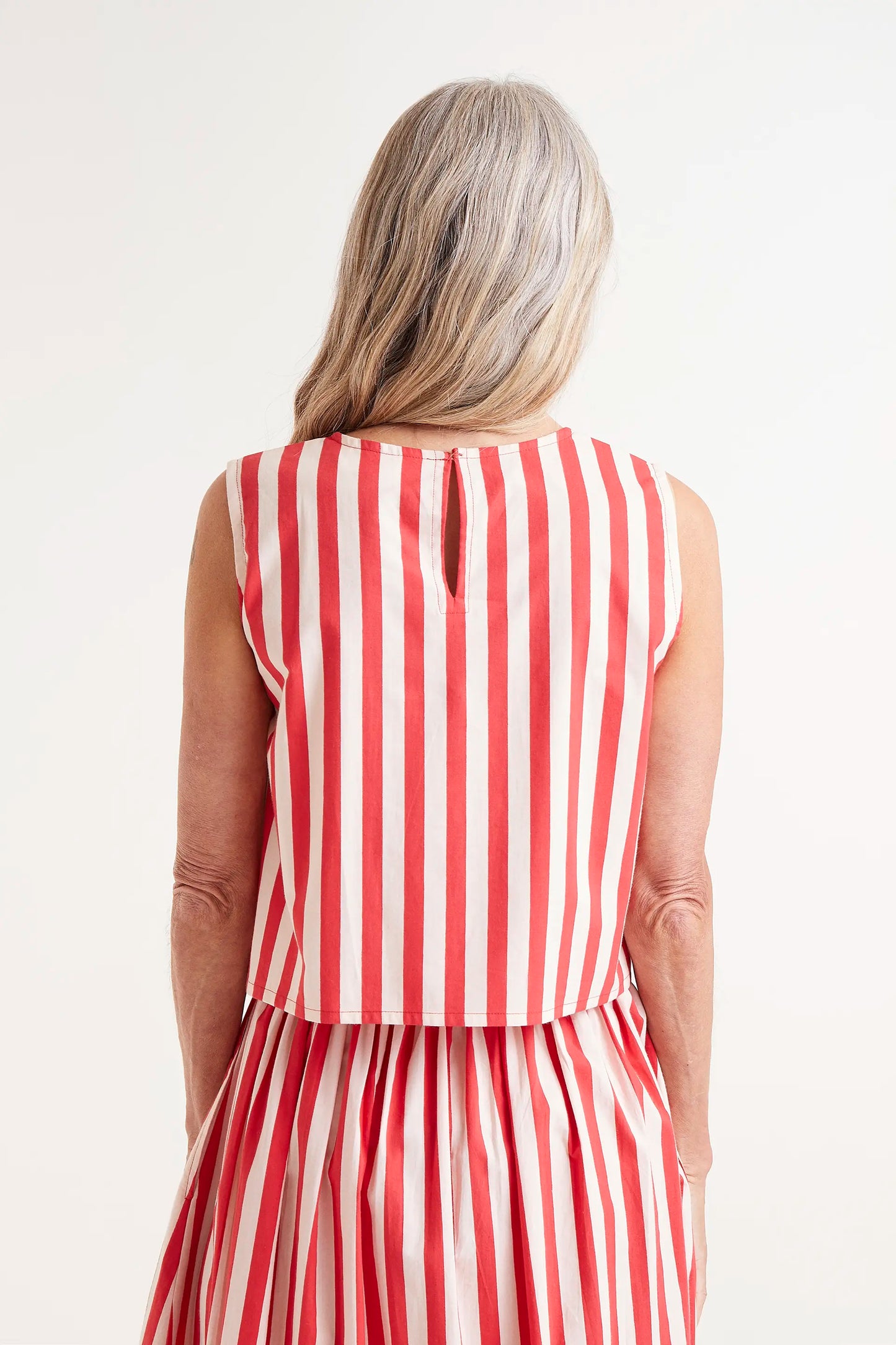 Red striped sleeveless top