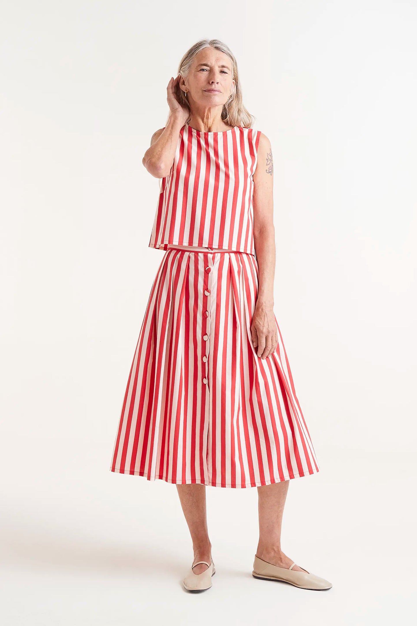 Red striped sleeveless top